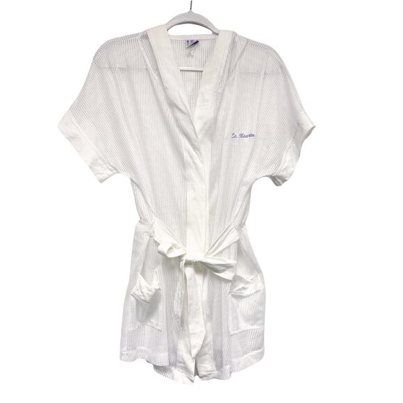 Vintage Sooie Womens White Sheer St Martens Hooded Robe Beach Cover Up